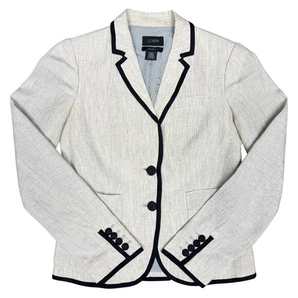 Women's J. CREW Schoolboy Tipped Blazer 100% Linen- Size 2 - Picture 2 of 12